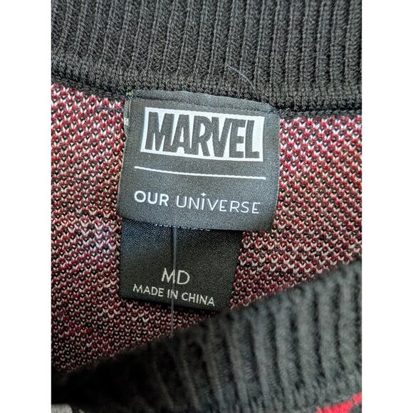 Marvel Our Universe Venom Distressed Knit Sweater Mens M Black Fair Isle Holiday - Picture 2 of 3